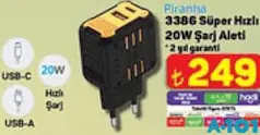 PİRANHA 3386 SÜPER HIZLI 20 W ŞARJ ALETİ
